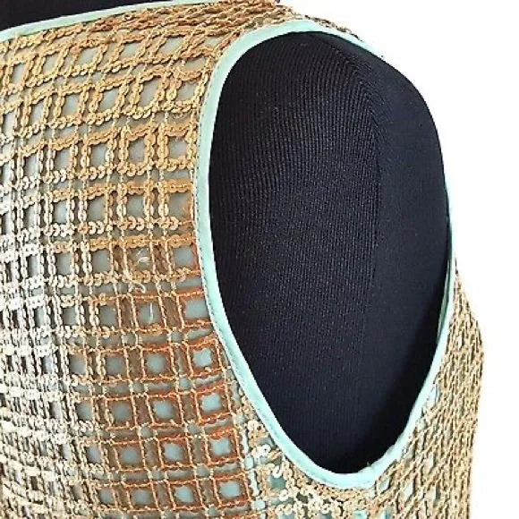 Anthropologie Sequin Mini Dress Golden Panes by Tabitha size 10 gold retro party - Picture 5 of 5